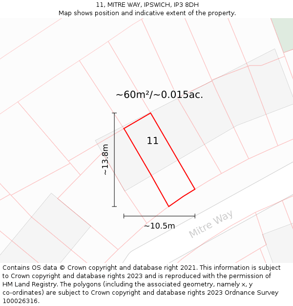 11, MITRE WAY, IPSWICH, IP3 8DH: Plot and title map