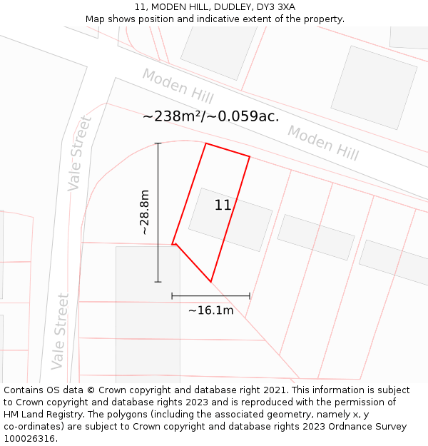 11, MODEN HILL, DUDLEY, DY3 3XA: Plot and title map