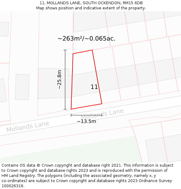 11, MOLLANDS LANE, SOUTH OCKENDON, RM15 6DB: Plot and title map