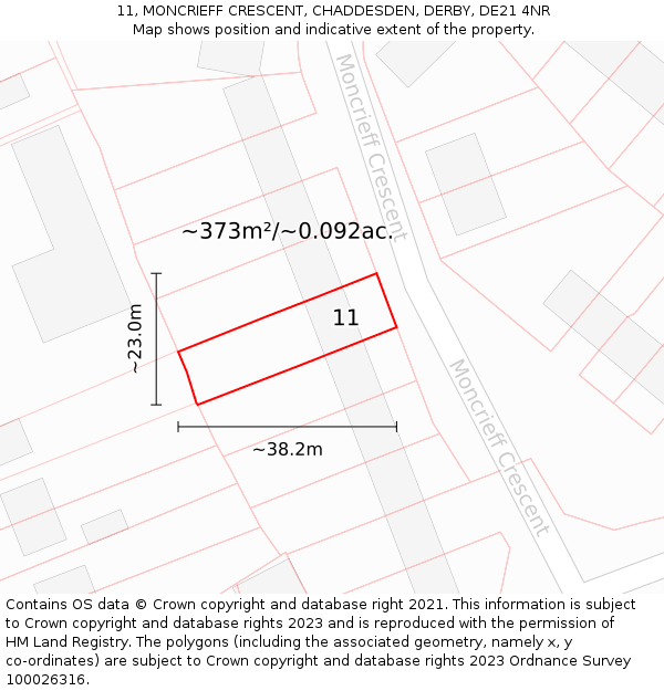 11, MONCRIEFF CRESCENT, CHADDESDEN, DERBY, DE21 4NR: Plot and title map