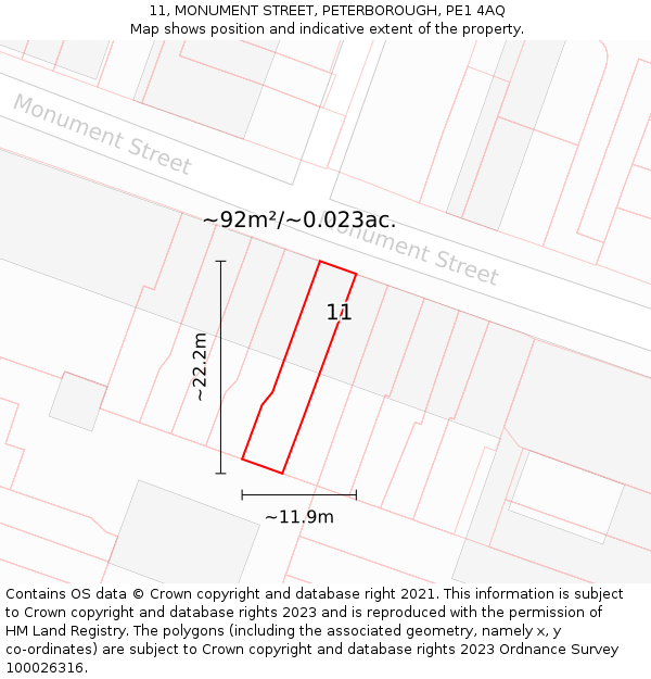 11, MONUMENT STREET, PETERBOROUGH, PE1 4AQ: Plot and title map