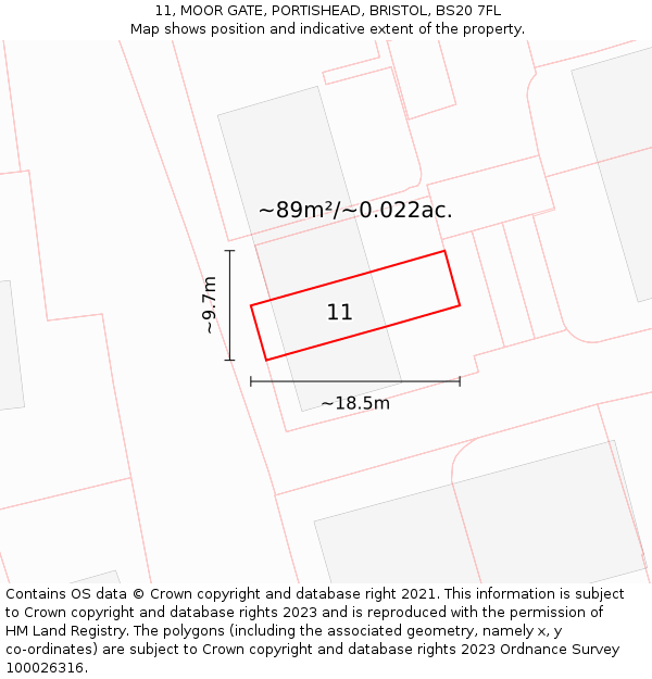 11, MOOR GATE, PORTISHEAD, BRISTOL, BS20 7FL: Plot and title map