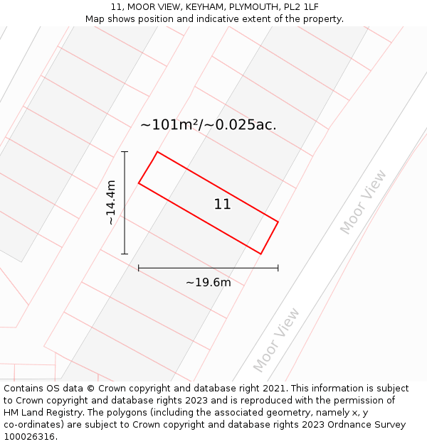 11, MOOR VIEW, KEYHAM, PLYMOUTH, PL2 1LF: Plot and title map