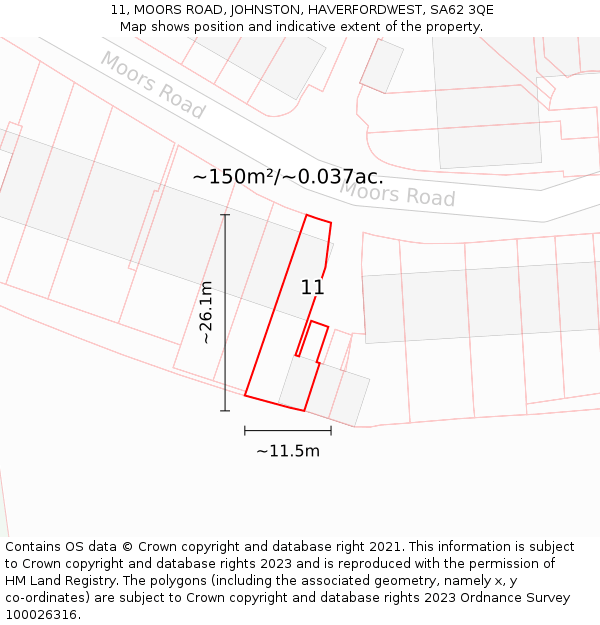 11, MOORS ROAD, JOHNSTON, HAVERFORDWEST, SA62 3QE: Plot and title map