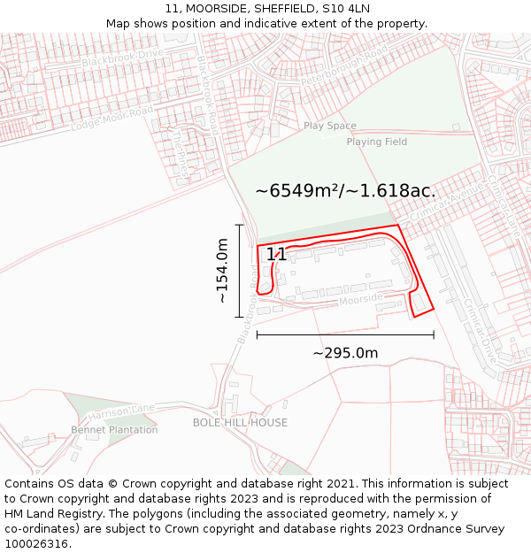 11, MOORSIDE, SHEFFIELD, S10 4LN: Plot and title map