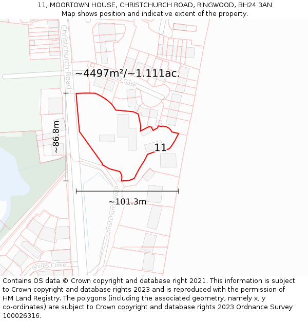 11, MOORTOWN HOUSE, CHRISTCHURCH ROAD, RINGWOOD, BH24 3AN: Plot and title map