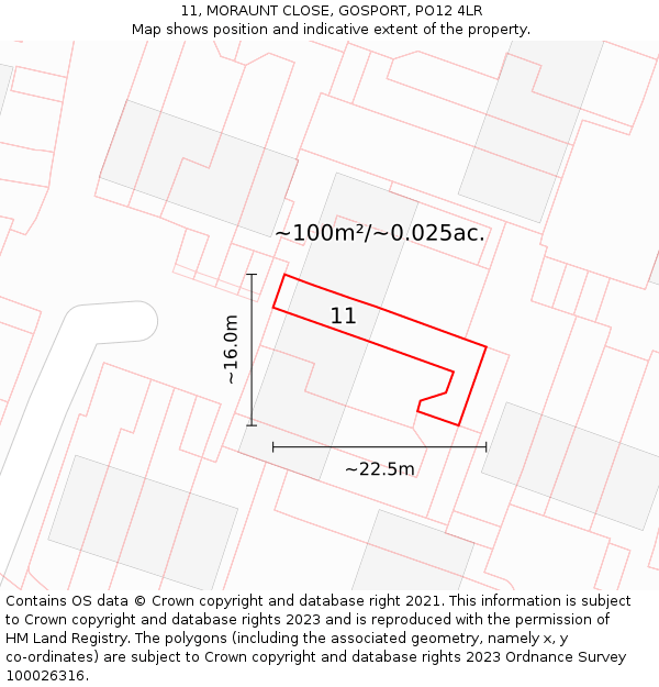11, MORAUNT CLOSE, GOSPORT, PO12 4LR: Plot and title map