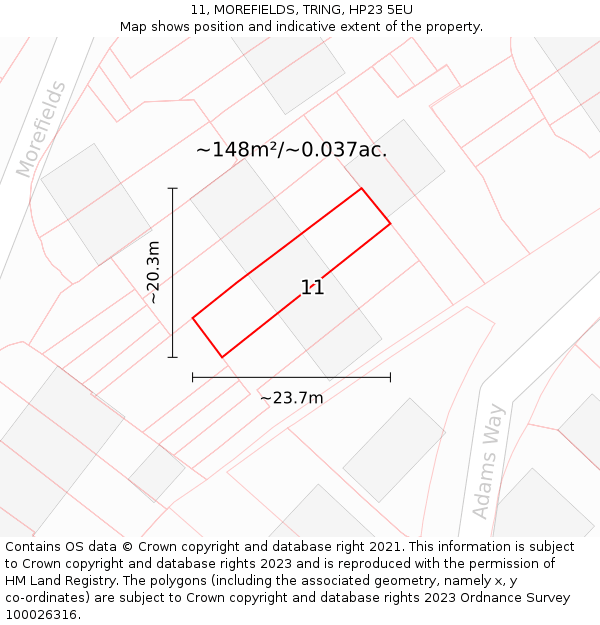 11, MOREFIELDS, TRING, HP23 5EU: Plot and title map