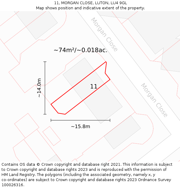 11, MORGAN CLOSE, LUTON, LU4 9GL: Plot and title map