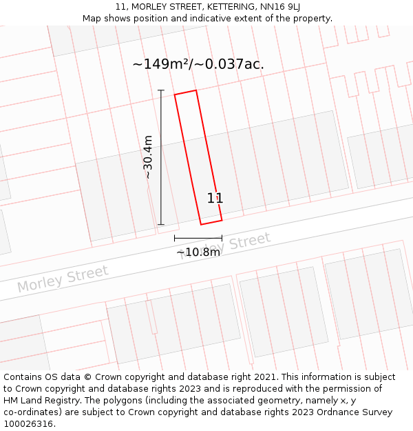 11, MORLEY STREET, KETTERING, NN16 9LJ: Plot and title map