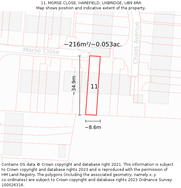 11, MORSE CLOSE, HAREFIELD, UXBRIDGE, UB9 6RA: Plot and title map
