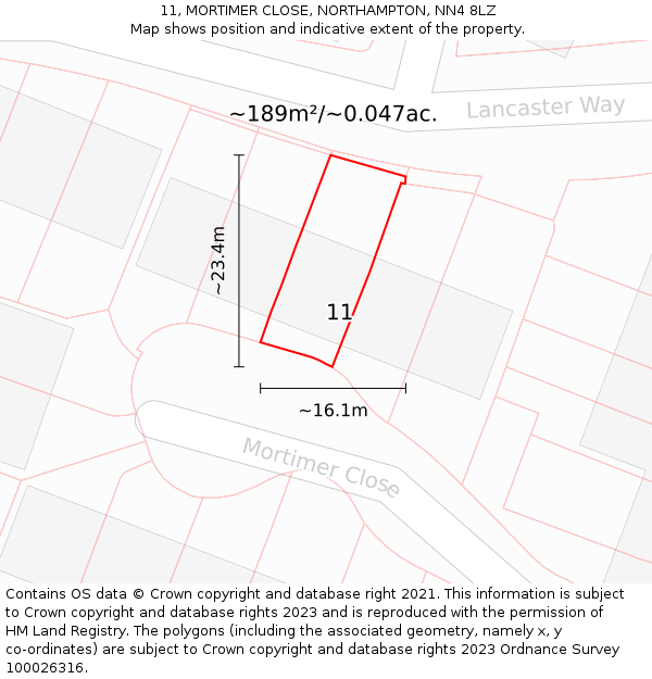11, MORTIMER CLOSE, NORTHAMPTON, NN4 8LZ: Plot and title map