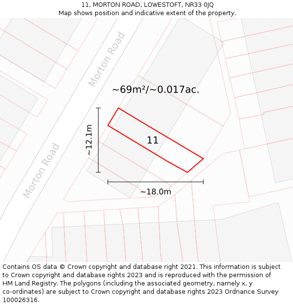 11, MORTON ROAD, LOWESTOFT, NR33 0JQ: Plot and title map