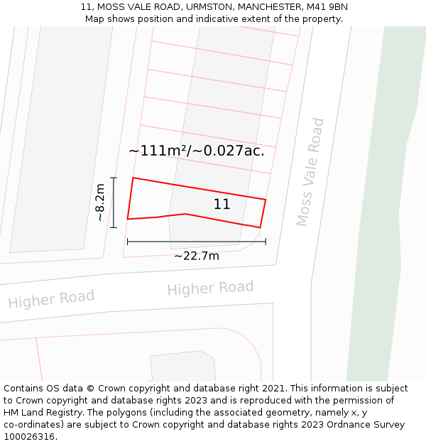 11, MOSS VALE ROAD, URMSTON, MANCHESTER, M41 9BN: Plot and title map