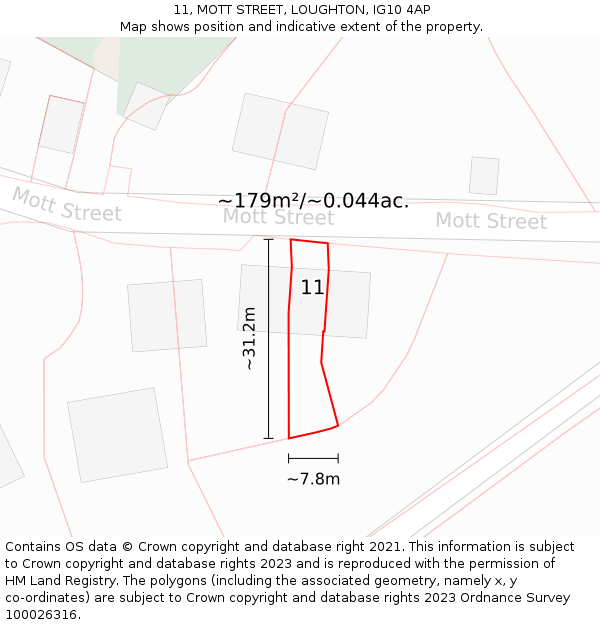 11, MOTT STREET, LOUGHTON, IG10 4AP: Plot and title map