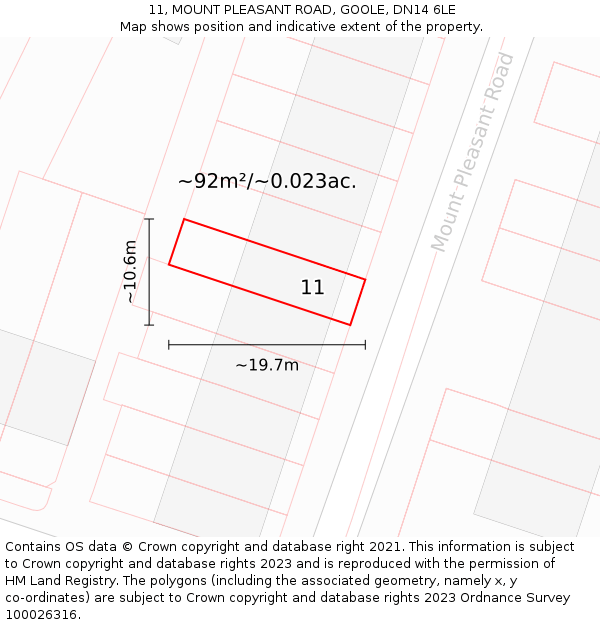 11, MOUNT PLEASANT ROAD, GOOLE, DN14 6LE: Plot and title map