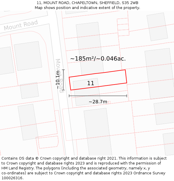 11, MOUNT ROAD, CHAPELTOWN, SHEFFIELD, S35 2WB: Plot and title map