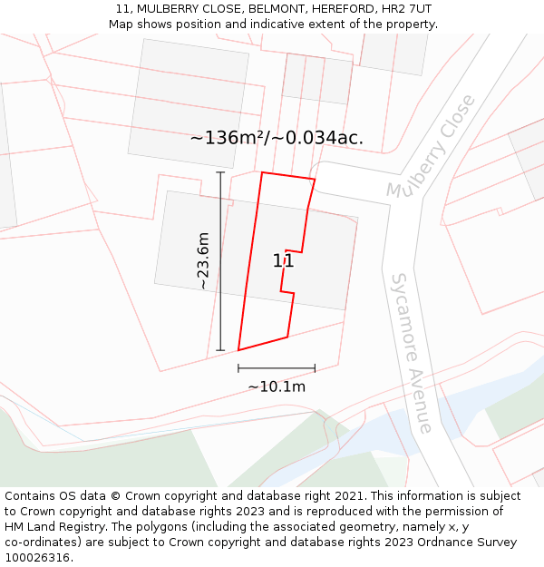 11, MULBERRY CLOSE, BELMONT, HEREFORD, HR2 7UT: Plot and title map