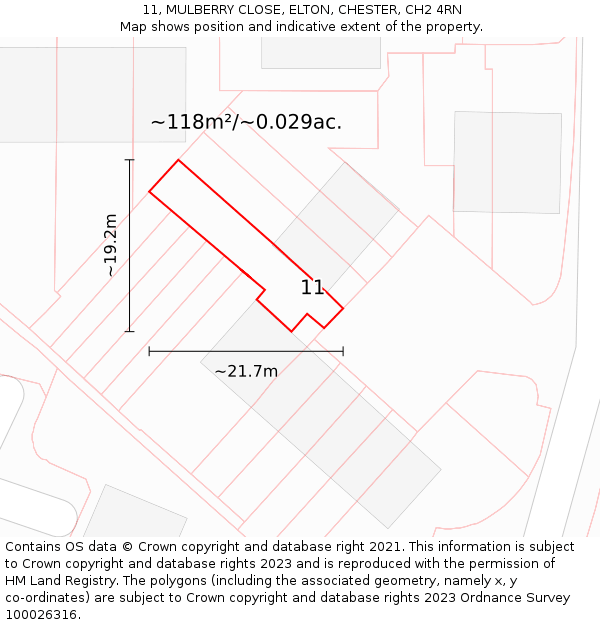 11, MULBERRY CLOSE, ELTON, CHESTER, CH2 4RN: Plot and title map