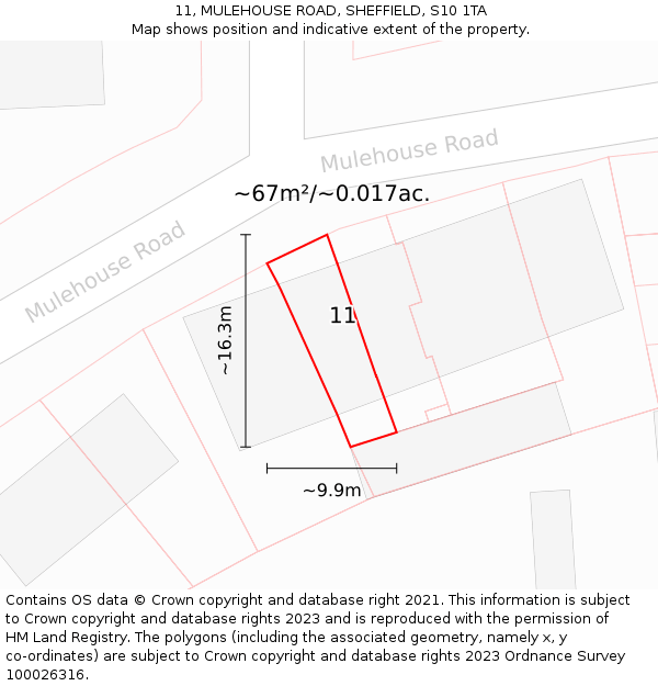 11, MULEHOUSE ROAD, SHEFFIELD, S10 1TA: Plot and title map