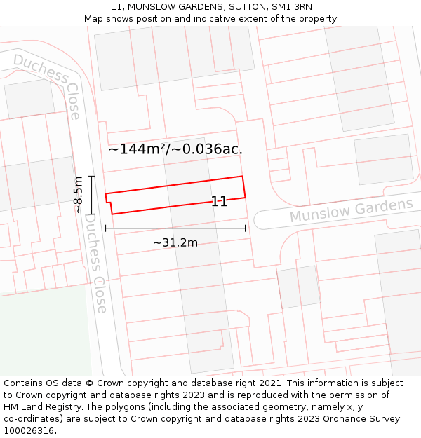 11, MUNSLOW GARDENS, SUTTON, SM1 3RN: Plot and title map