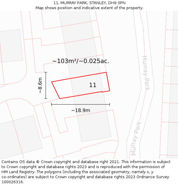 11, MURRAY PARK, STANLEY, DH9 0PN: Plot and title map