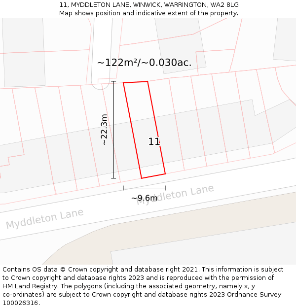 11, MYDDLETON LANE, WINWICK, WARRINGTON, WA2 8LG: Plot and title map