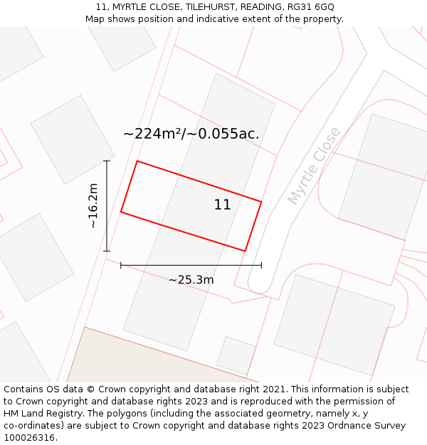 11, MYRTLE CLOSE, TILEHURST, READING, RG31 6GQ: Plot and title map