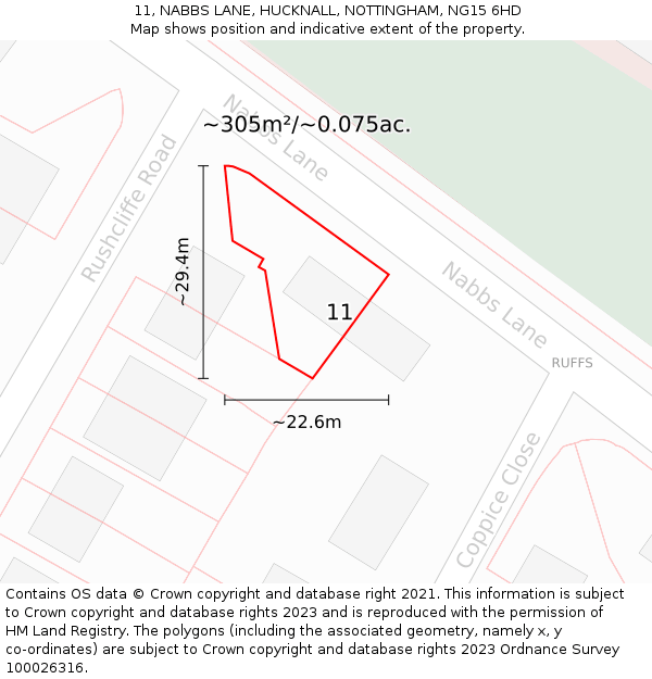 11, NABBS LANE, HUCKNALL, NOTTINGHAM, NG15 6HD: Plot and title map