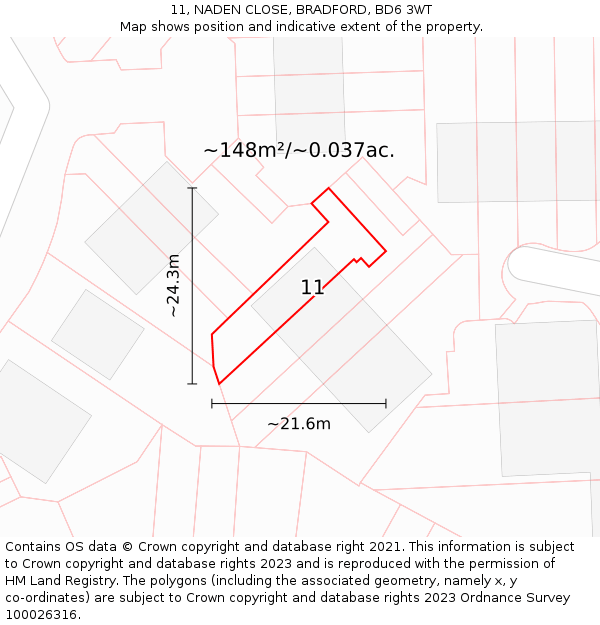 11, NADEN CLOSE, BRADFORD, BD6 3WT: Plot and title map
