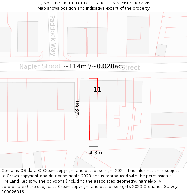 11, NAPIER STREET, BLETCHLEY, MILTON KEYNES, MK2 2NF: Plot and title map