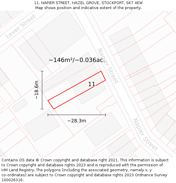 11, NAPIER STREET, HAZEL GROVE, STOCKPORT, SK7 4EW: Plot and title map