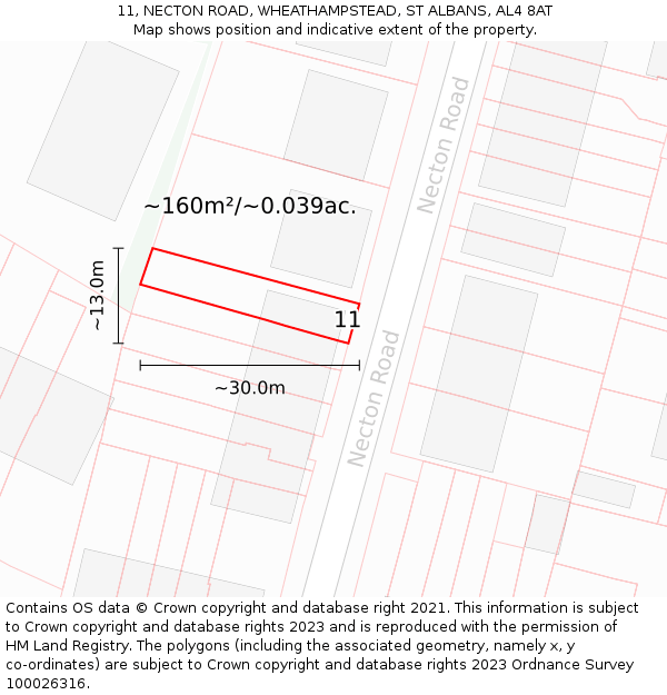 11, NECTON ROAD, WHEATHAMPSTEAD, ST ALBANS, AL4 8AT: Plot and title map
