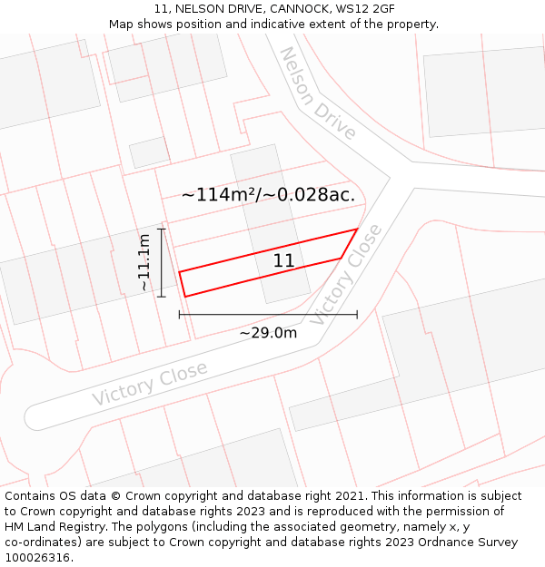 11, NELSON DRIVE, CANNOCK, WS12 2GF: Plot and title map