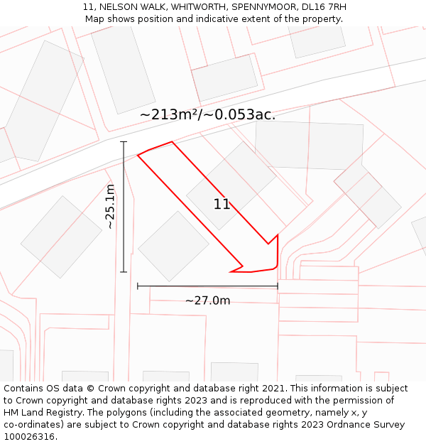 11, NELSON WALK, WHITWORTH, SPENNYMOOR, DL16 7RH: Plot and title map