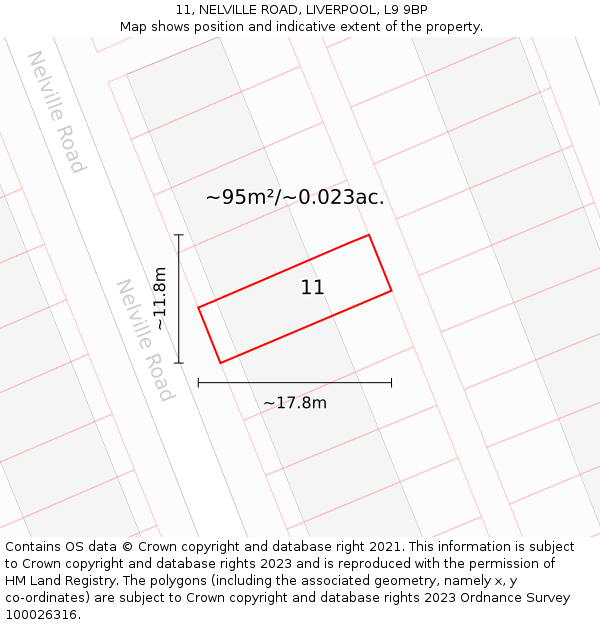 11, NELVILLE ROAD, LIVERPOOL, L9 9BP: Plot and title map