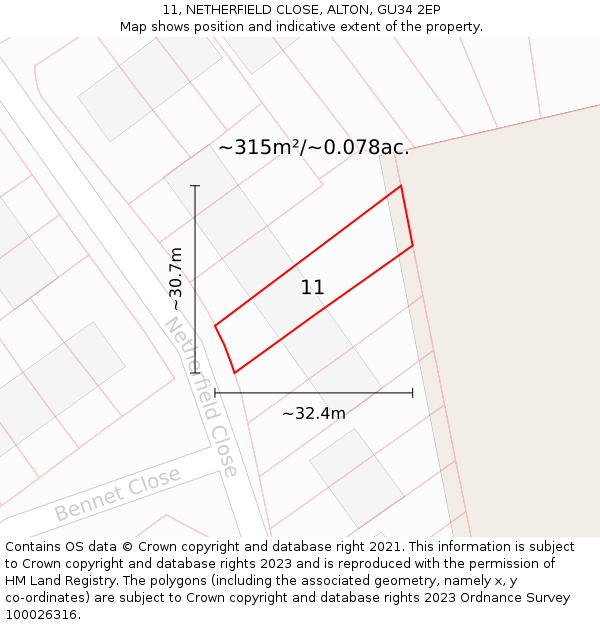 11, NETHERFIELD CLOSE, ALTON, GU34 2EP: Plot and title map