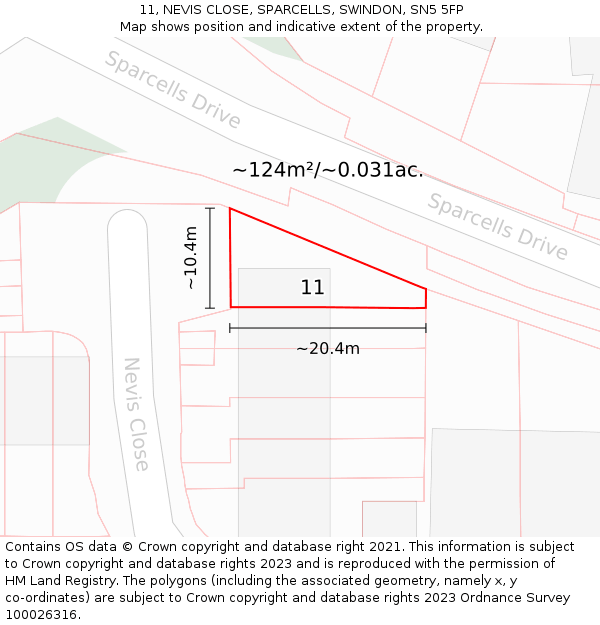 11, NEVIS CLOSE, SPARCELLS, SWINDON, SN5 5FP: Plot and title map