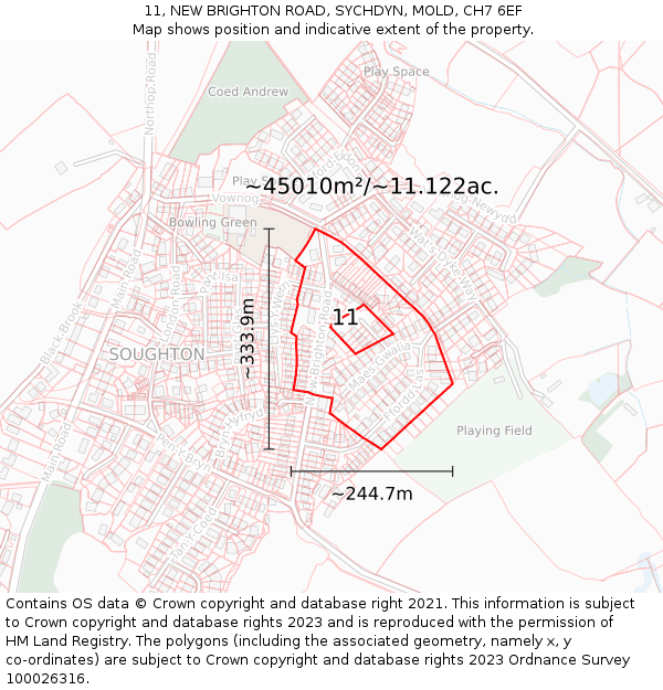 11, NEW BRIGHTON ROAD, SYCHDYN, MOLD, CH7 6EF: Plot and title map