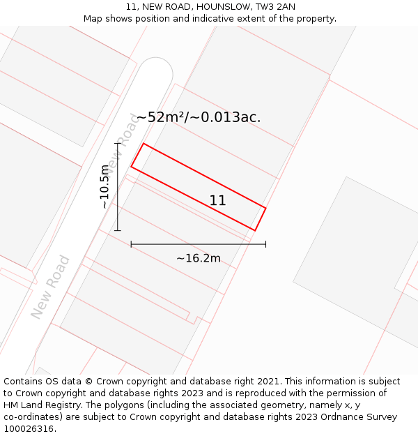 11, NEW ROAD, HOUNSLOW, TW3 2AN: Plot and title map