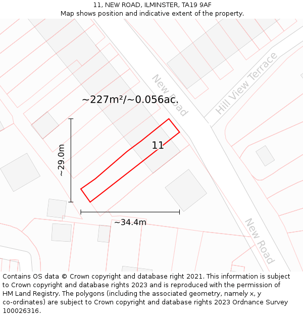 11, NEW ROAD, ILMINSTER, TA19 9AF: Plot and title map