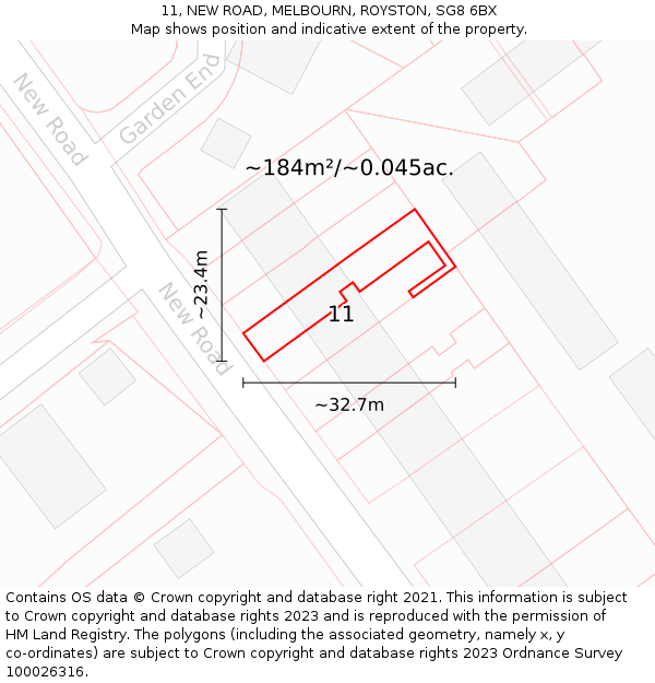 11, NEW ROAD, MELBOURN, ROYSTON, SG8 6BX: Plot and title map