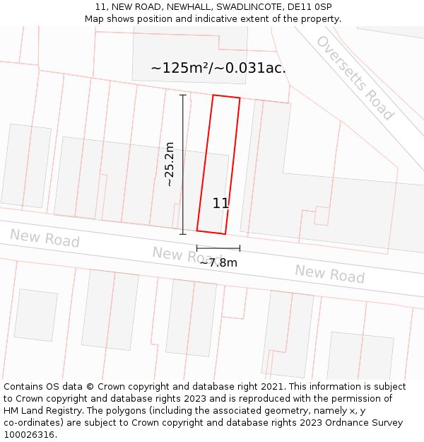 11, NEW ROAD, NEWHALL, SWADLINCOTE, DE11 0SP: Plot and title map