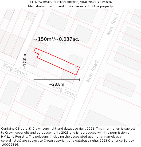 11, NEW ROAD, SUTTON BRIDGE, SPALDING, PE12 9RA: Plot and title map