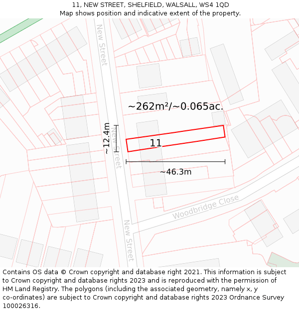 11, NEW STREET, SHELFIELD, WALSALL, WS4 1QD: Plot and title map