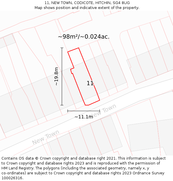 11, NEW TOWN, CODICOTE, HITCHIN, SG4 8UG: Plot and title map