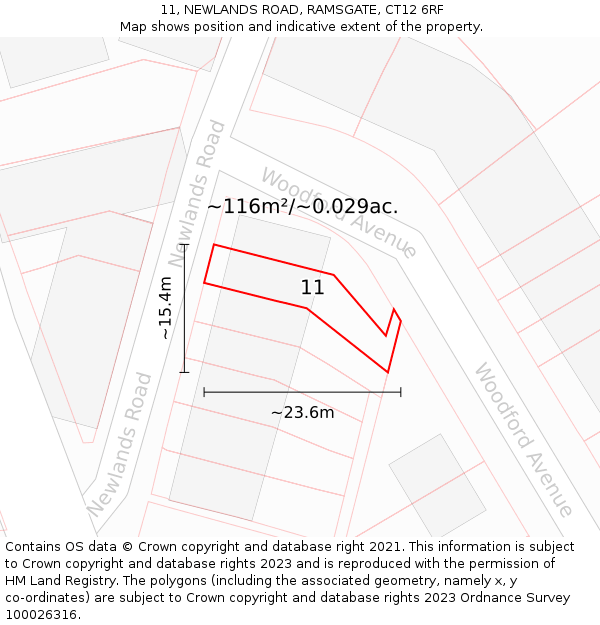 11, NEWLANDS ROAD, RAMSGATE, CT12 6RF: Plot and title map