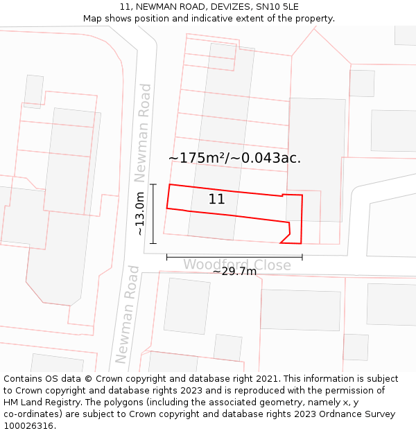 11, NEWMAN ROAD, DEVIZES, SN10 5LE: Plot and title map