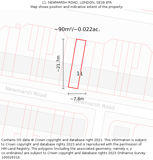 11, NEWMARSH ROAD, LONDON, SE28 8TA: Plot and title map
