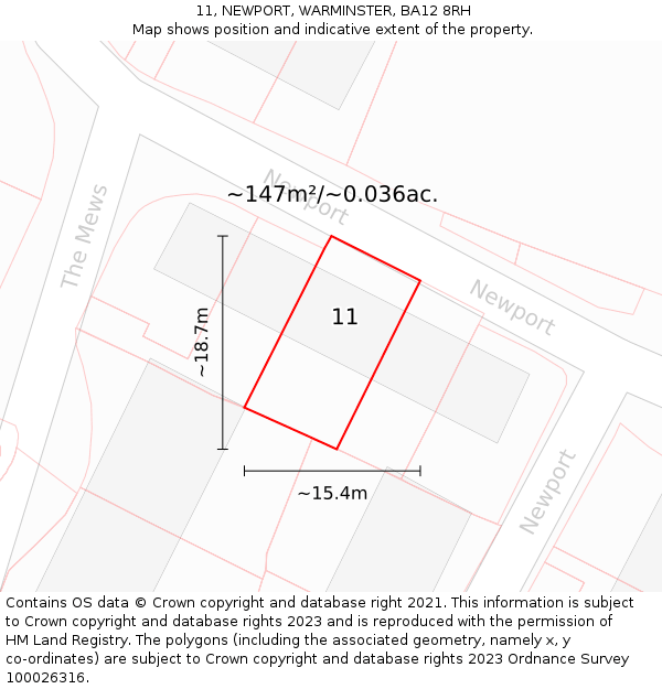 11, NEWPORT, WARMINSTER, BA12 8RH: Plot and title map